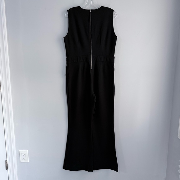 SPANX The Perfect Shaping Pant Jumpsuit L Black Flare Wide Leg Ponte Knit V-Neck - Picture 7 of 16